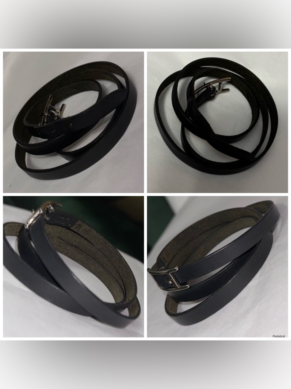 Hermès AUTHENTIC Silver & Black Leather Behapi Api Double Tour Bracelet - Picture 14 of 16